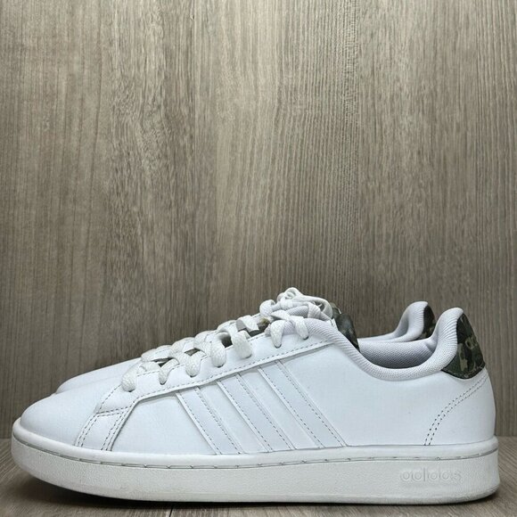 Adidas Shoes Mens Sz 7 Grand Court Tennis Cloudfoam Leather White Camo H04549 - Picture 3 of 12